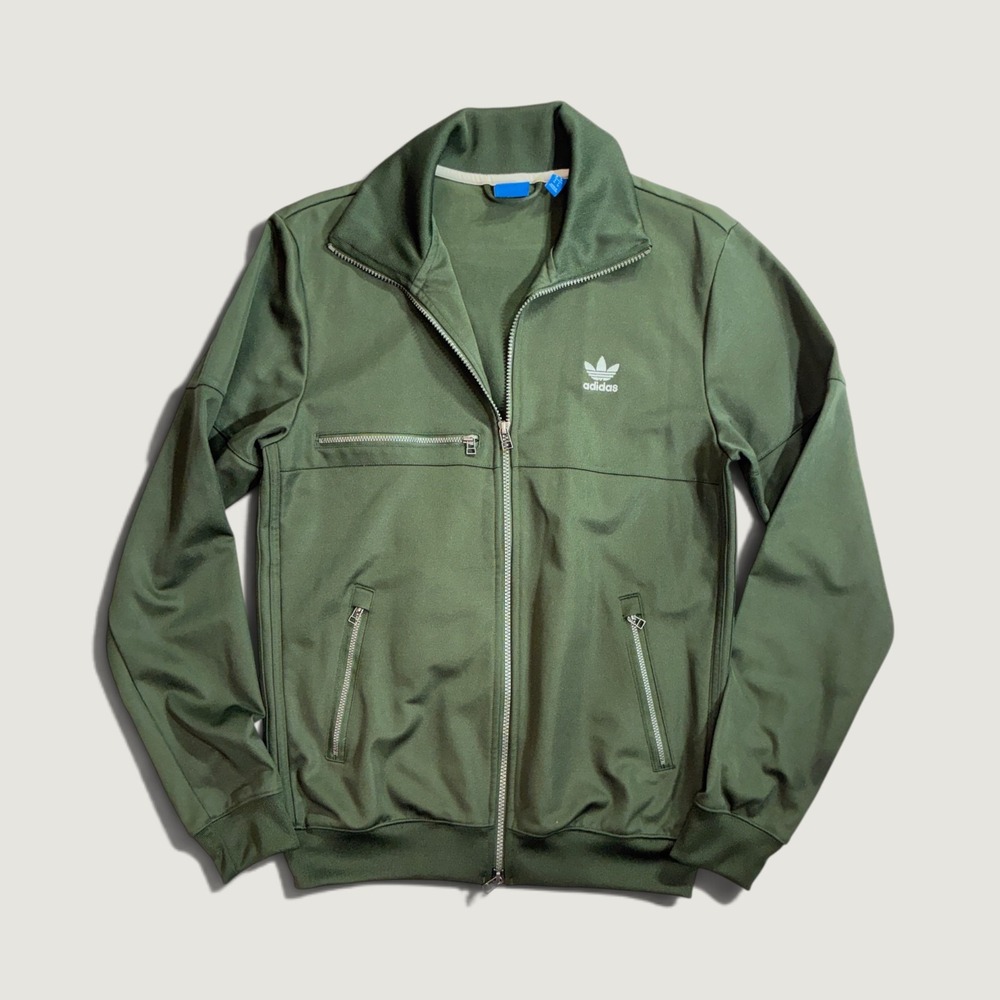 Adidas Track Jacket Mens Medium Olive Green Full Zip Trefoil Logo Pockets